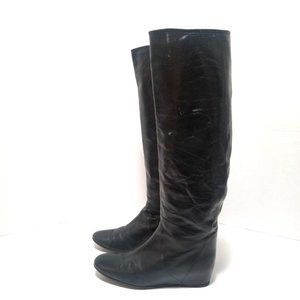 Lanvin Paris Leather Hidden Wedge Knee Boots